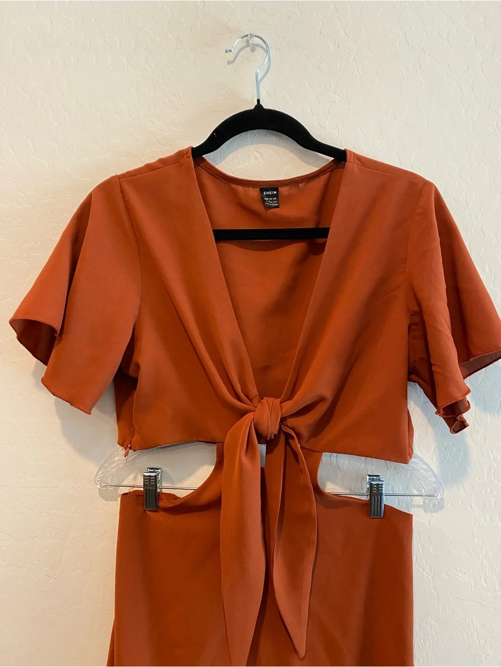 SHEIN Tie-Front Rust Midi Dress - Picture 3 of 10